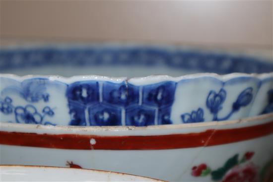 An 18th century Chinese famille rose cup and other Chinese porcelain tallest 40cm sq.